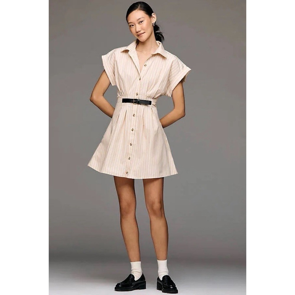 Mauve Anthropologie Short-Sleeve Belted Shirt Dress NWT SIZE S